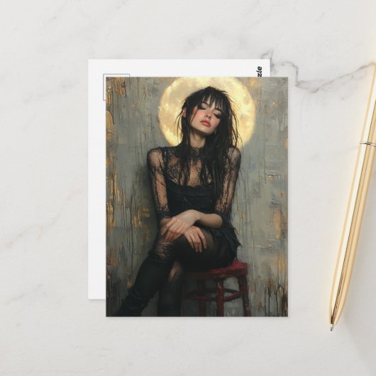 Schilderij van een mooie vrouw briefkaart (Voorkant / Achterkant in situ)