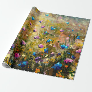 schilderij van een mooie weide van een blauwe roze cadeaupapier