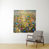 schilderij van een mooie weide van een blauwe roze wandkleed (In situ)