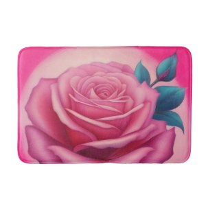 Schilderij van een neon roze roos badmat
