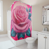Schilderij van een neon roze roos douchegordijn (In situ)