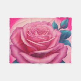 Schilderij van een neon roze roos fleece deken