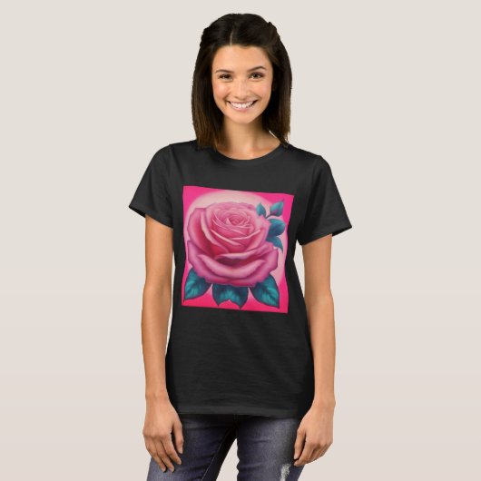 Schilderij van een neon roze roos t-shirt (Voorkant volledig)