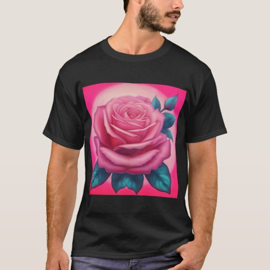 Schilderij van een neon roze roos t-shirt (Voorkant)