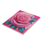 Schilderij van een neon roze roos tegeltje (Zijkant)