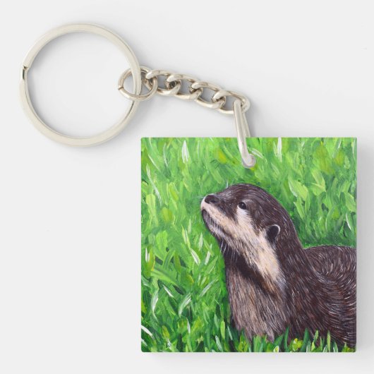 Schilderij van een otter in de rivier sleutelhanger (Voorkant)