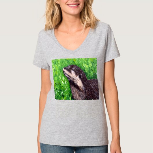 Schilderij van een otter in de rivier t-shirt (Voorkant)