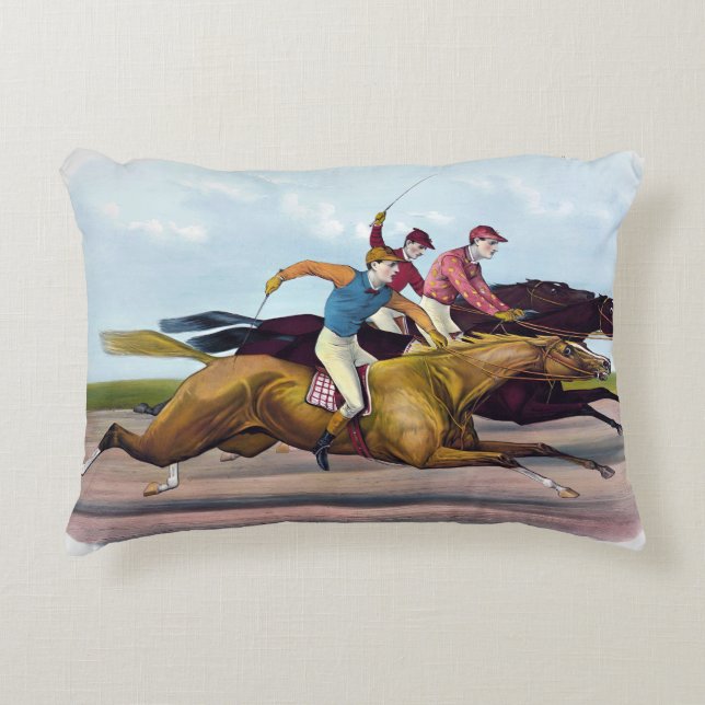  schilderij van een paardenrace scène, Paarden Accent Kussen (Voorkant)