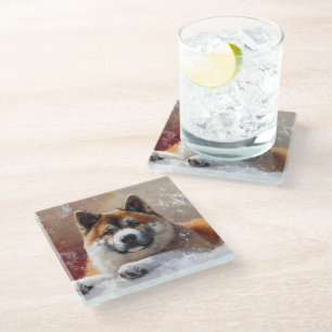 SCHILDERIJ VAN EEN PRACHTIGE AKITA HOND GLAZEN ONDERZETTER