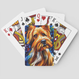 Schilderij van een schattige Yorkshire Terrier hon Pokerkaarten