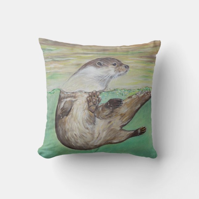 Schilderij van een speelse rivierotter kussen (Voorkant)