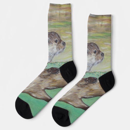 Schilderij van een speelse rivierotter sokken (Links)