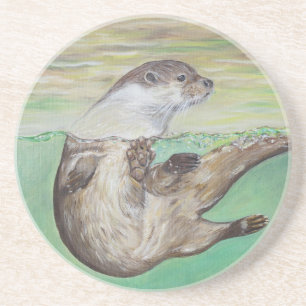 Schilderij van een speelse rivierotter zandsteen onderzetter