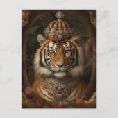 Schilderij van een tijger met een kroon en bloemen briefkaart (Voorkant)