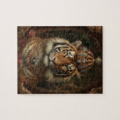 Schilderij van een tijger met een kroon en bloemen legpuzzel (Horizontaal)