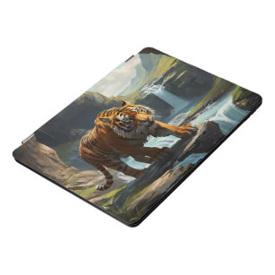 Schilderij van een tijger op een grote rots. iPad pro cover