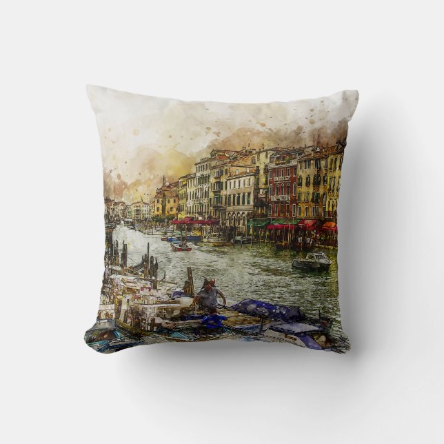 Schilderij van een Venetiaans kanaal scene Kussen (Voorkant)