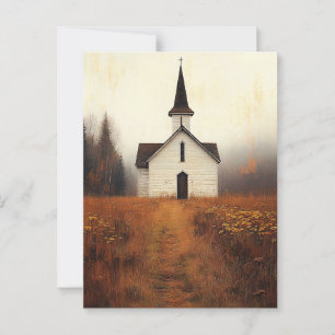 Schilderij van een verlaten landelijke kerk briefkaart
