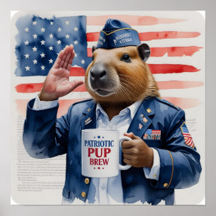 Schilderij van een veterane capybara in waterverf poster