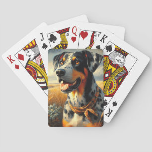 Schilderij van een vintage Catahoula Luipaardhond Pokerkaarten