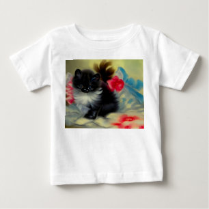 Schilderij van een vintage zwart-witte kitten