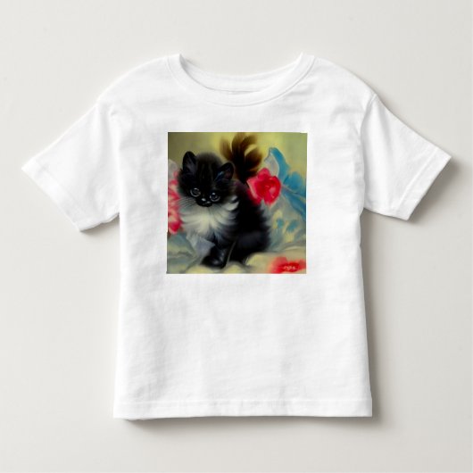 Schilderij van een vintage zwart-witte kitten kinder shirts (Voorkant)