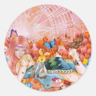 Schilderij van een vrouw titel: De Middag Ronde Sticker