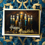 Schilderij van Elegant Menorah Gold Blue Folie Feestdagenkaart<br><div class="desc">Schilderij van Elegant Menorah Gold Blue</div>