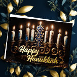 Schilderij van Elegante Menorah Gold Blue Folie Va Folie Feestdagenkaart<br><div class="desc">Schilderij van Elegant Menorah Gold Blue</div>