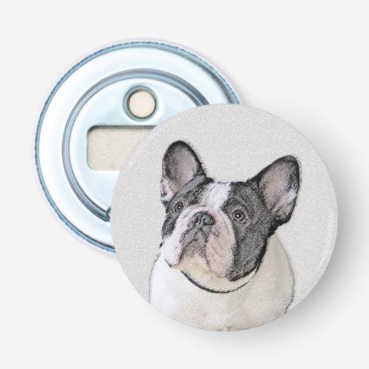 Schilderij van Franse Bulldog (Brindle Pied) - Hon Button Flesopener (Voorkant)