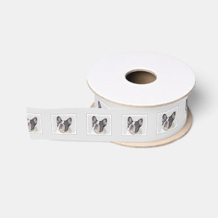 Schilderij van Franse Bulldog (Brindle Pied) - Hon Grosgrain Lint