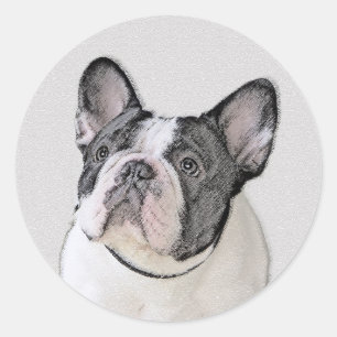Schilderij van Franse Bulldog (Brindle Pied) - Hon Ronde Sticker
