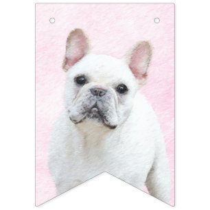 Schilderij van Franse Bulldog (Crème/Wit) - Honden Vlaggetjes