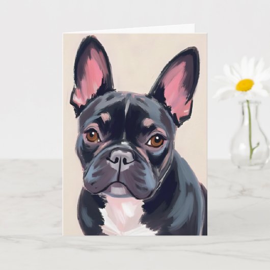 Schilderij van Franse Bulldog Kaart (Kleine Plant)