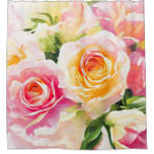 Schilderij van gele en roze rozen douchegordijn (Voorkant)