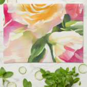 Schilderij van gele en roze rozen theedoek (Gevouwen)