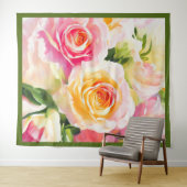Schilderij van gele en roze rozen wandkleed (In Situ (horizontaal))