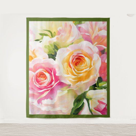 Schilderij van gele en roze rozen wandkleed (Voorkant)