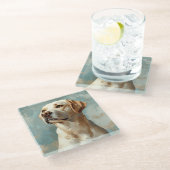 SCHILDERIJ VAN GELE LABRADOR RETRIEVER HOND GLAZEN ONDERZETTER (Schuin)