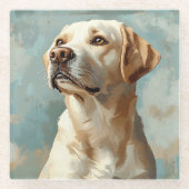 SCHILDERIJ VAN GELE LABRADOR RETRIEVER HOND GLAZEN ONDERZETTER (Voorkant)