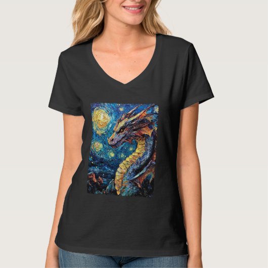 Schilderij Van Gogh Sterrennacht Dragon T-shirt (Voorkant)