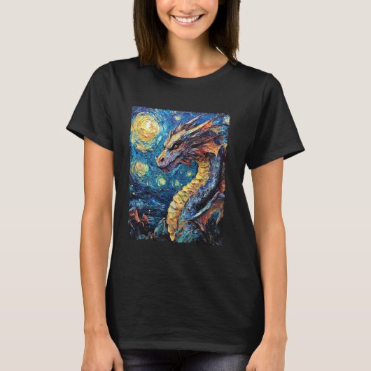 Schilderij Van Gogh Sterrennacht Dragon T-shirt (Voorkant)