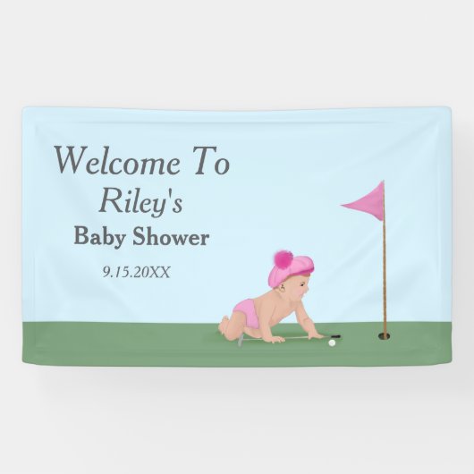Schilderij van Golf Baby Girl Sweet Caddy Welkom Spandoek (Horizontaal)