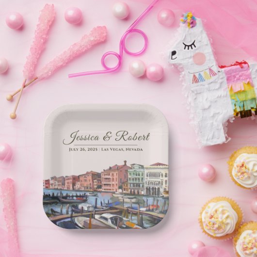 Schilderij van Grand Canal, Venetië, Italië Papieren Bordje (Feest)