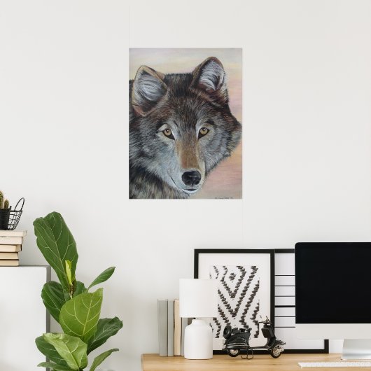 schilderij van grijze wolf poster (Thuiskantoor)