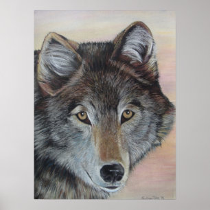 schilderij van grijze wolf poster