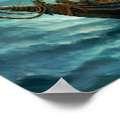Schilderij van groot zeilschip op een blauw Zee Poster (Hoek)