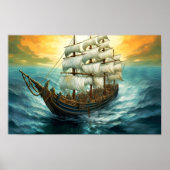 Schilderij van groot zeilschip op een blauw Zee Poster (Voorkant)
