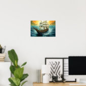 Schilderij van groot zeilschip op een blauw Zee Poster (Thuiskantoor)