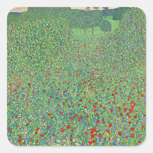 schilderij van Gustav Klimt, Mohnfeld Vierkante Sticker (Voorkant)